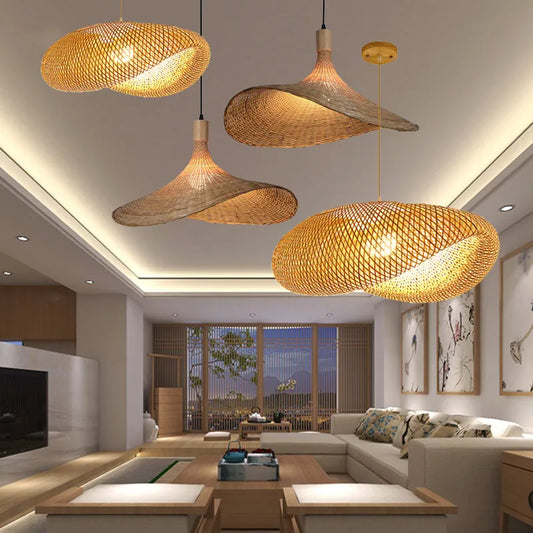 40 80 Bamboo Chandelier Rattan Wicker Ceiling Pendant Light Lustre Hanging Lamp Hand Braiding Craft Home Living Bed Room Decor
