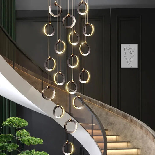 Pendant Staircase LED Attic Villa Living Room Ceiling Pendant Lights 2023 Designer Lamp Nordic Long rings Staircase Chandelier